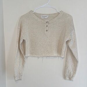 Painted Threads Cream Cropped Henley Top